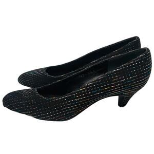 Vintage Pappagallo black multi colored pumps sz 7.5 N